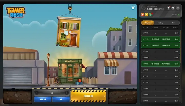 Tower Rush Game — Crash-Spiel mit Toren Bouwen und Multiplikatoren für Österreich
